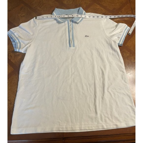 LACOSTE White Blue Slim Fit Polo Women's Short Sleeve Shirt Cotton Blend Size 4 - Picture 7 of 9